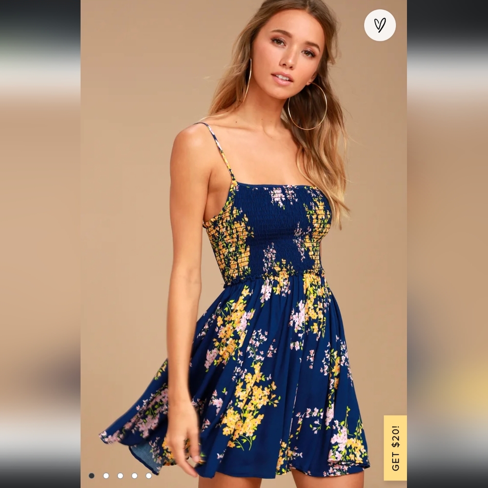 Lulu's Fairytale Bliss Navy Blue Floral Print Skater Dress